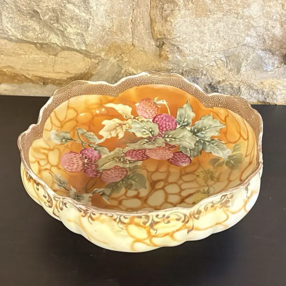 Nippon Morimura Antique Hand Painted Porcelain Bowl Raspberry Floral Gold Trim